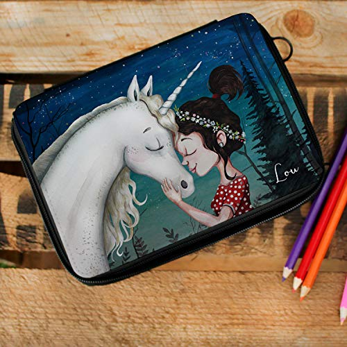 ilka parey wandtattoo-welt Gefüllte Federtasche Einhorn mit Mädchen Schulstart Federmappe individuelles Federmäppchen & Namen Wunschnamen fm220