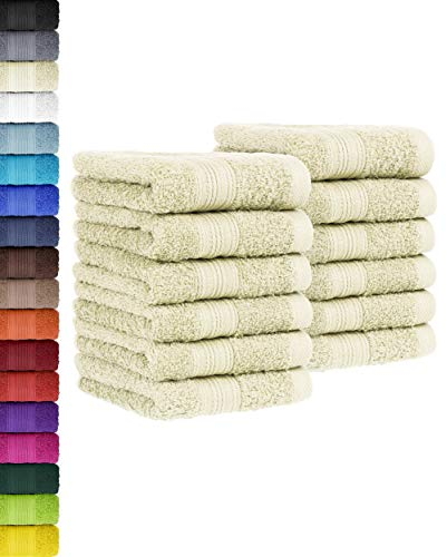 BaSaTex - 12er Pack Handtuch Set für Gäste - Seiftücher mit Aufhängeschlaufe aus weicher Baumwolle in 30x50 cm - Gästetücher für die Gesichtsreinigung Öko-Tex Standard 100 Zertifiziert - Naturfarben