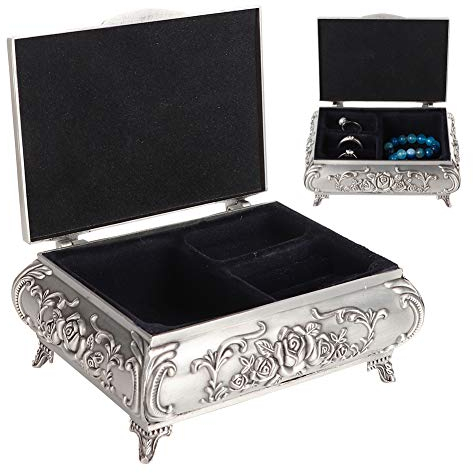 Metallische Blumen antike Schmuckschatulle, Schmuck Blume geschnitzte Krone Design Antik Stil Prinzessin Make-up Veranstalter für Aufbewahrungsring Weihnachten Geburtstagsgeschenk(12.5 * 9.5 * 5.5)