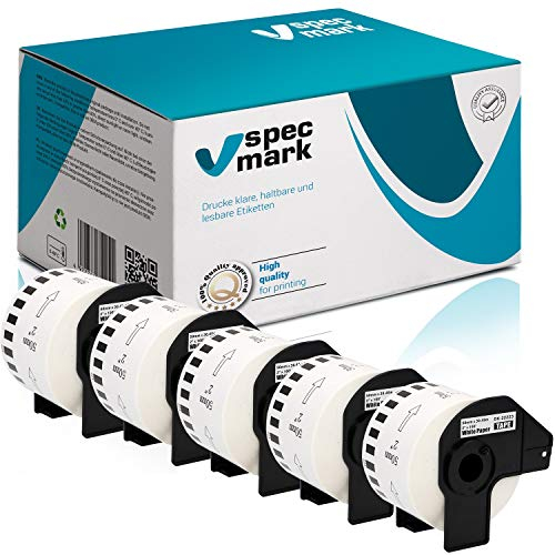 specmark 5 Rollen Endlosetiketten kompatibel mit Brother DK-22223 50mm x 30,48m Etiketten für allen QL-Etikettendruckern QL-570 QL-700 QL-800