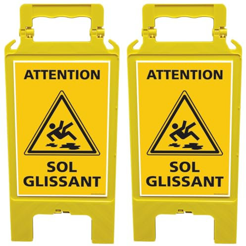 Lot de 2 Chevalet de signalisation - Attention Sol Glissant - Dimensions 600x300mm