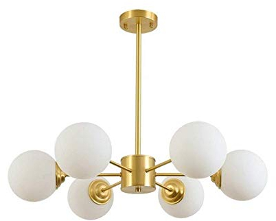 JIAODIE Moderne Kupfer Pendelleuchte Glaskugel Kronleuchter Sphärisch Hängelampe Glas Ball Lampenschirm Hängeleuchte Wohnzimmer Schlafzimmer Bar Deckenleuchte Lüster Lampe Leuchte(Gold),Ø75CM/6heads