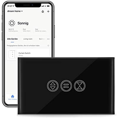 LoraTap Interruptor WiFi Negro para Persianas Eléctricas y Enrollables - Táctil Inteligente de Pared - Control por Voz con Alexa y App Smart Life
