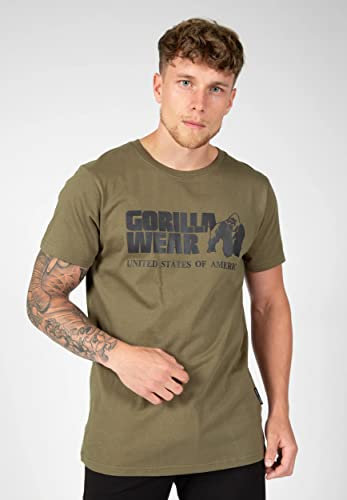 Gorilla Wear Classic T-Shirt - grün - klassisches Oberteil mit Logo zum Sport Alltag Training Workout Laufen Joggen bequem Normale Passform leicht aus Baumwolle bewegungsfreiheit groß, 3XL