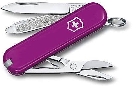 Victorinox Schweizer Taschenmesser, Klein, Classic SD, Multitool, Swiss Army Knife mit 7 Funktionen, Klinge, Nagelfeile, Schraubendreher, Violett