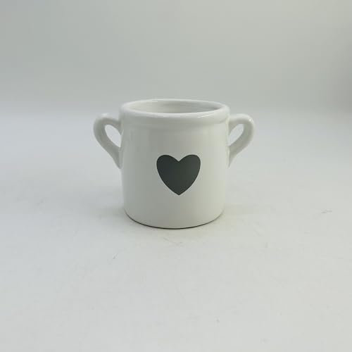 EagleWiz White Ceramic Plant Pots Indoor Flower Pot attractive heart shape with Handles idea for Indoor use available in 3 sizes (8cm)