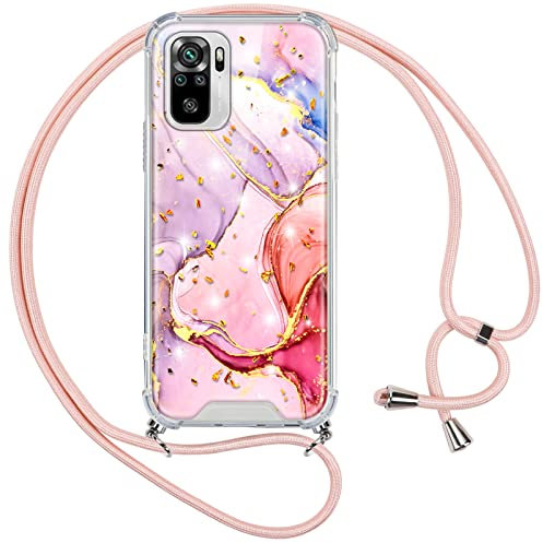 Vauki Hülle Marmor für Xiaomi Redmi Note 10 Pro 4G/Redmi Note 10 Pro Max,mit Band Muster Glitzer Handyhülle mit Motiv Silikon Kordel Handykette Schutzhülle Case für Redmi Note 10 Pro 4G 6,67,Roségold