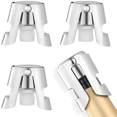 Champagne Stopper, Hononwii Stainless Steel Vacuum Sealed Wine Stoppers for Sparkling Bottle Closure, Leak-Proof Bubble Retaining Saver, 3 Pack