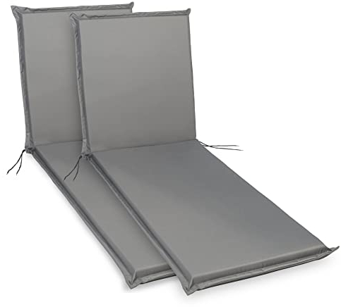 sunnypillow 2er Set Liegenauflagen - Auflage für Sonnenliege 190 x 60 - Polster für Gartenliege extra dick 9cm - Polsterauflagen für Liegen Outdoor, wasserdicht - Kissen für Liegestuhl - Grau