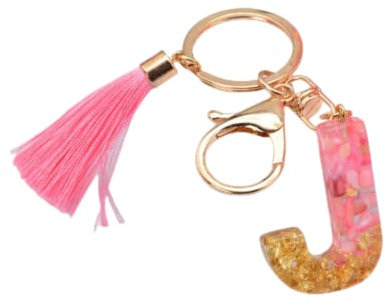 Porte-clés en résine avec lettre initiale A-Z en feuille d'or rose pour femme, accessoires de sac, J, taille unique