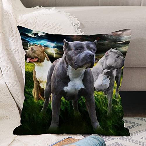 Kissenbezug 45x45 cm,Lightning 3 Pitbulls-Hund,Outdoor Kissen Kissenbezüge Kissenhülle Sofa Kissen dekokissen Zierkissen für Wohnzimmer Garten deko draußen