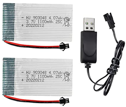 Yangers 2 Pack 3.7v 1100mah lipo Battery RC Rechargeable Batteries 25C SM-2P Plug Connector with USB charger Set for RC Car off road Truck Jumper Vehicle Drift Monster Toys