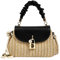 Sac à bandoulière en paille pour femme - Sac à bandoulière tissé à la main en cuir avec poignée sur le dessus - Petit sac à main bohème en rotin, Noir-a, Taille unique