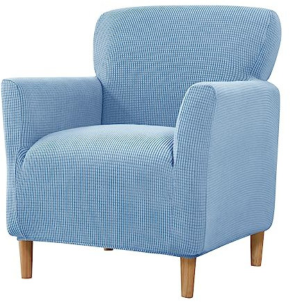 Lukery Jacquard Stretch Sofabezug rutschfest Sofaüberwürfe mit Armlehnen 1 Sitzer, Einfarbig Wohnzimmer All-Inclusive Kleines Sofa/Sesselbezug für Hotel Schlafzimmer Zuhause (Himmelblau)