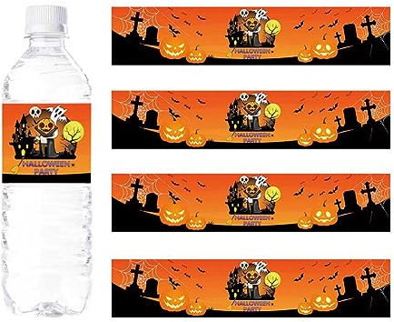 Water Bottle Labels for Halloween Party Decorations, 24pcs Pumpkin Water Proof Water Bottle Sticker Wrappers Trick or Treat Stickers Party Supplies for Halloween Party Ornaments (Orange)