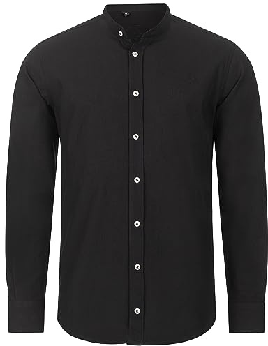Indumentum Herren Hemd Leinen-Optik Sommer Hemd Herrenhemd Krangelos Leinenhemd Shirt Männer Hemden H-321 Schwarz M