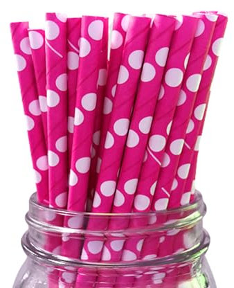 Berto Paper Straws 25pcs, Biodegradable Recyclable Drinking Straws for Wedding | Birthday Party Straws for Cocktail, Holiday, Coffee, Soda, Baby Shower Suppliers. (Pink with White Dots)