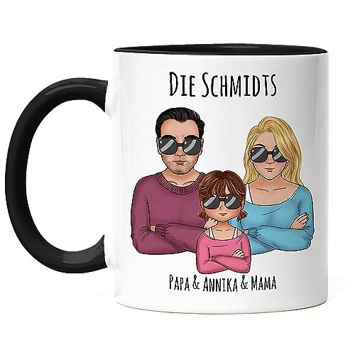 Kiddle-Design Familien Tasse Schwarz Personalisiert Vater Mutter Kind Muttertag Vatertag Papa Mama Coole Family Sohn Tochter