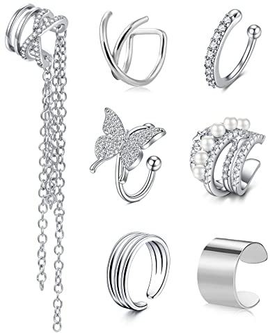NIUSIMAN Ohr Manschetten furFrauen Non Piercing Silber Ohr Manschette Clip auf Ohr Crawler Ohrringe Falsche Piercings Knorpel Helix Manschetten Muschel Ohrringe Kette Ohr Manschette Set furFrauen