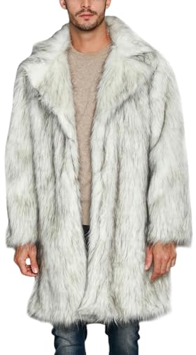 Kunstpelz Mantel Herren, Warm Winter Plüsch Gefüttert Kunstpelz Mantel Wildleder Jacke Vintage Pelzkragen Lang Weiß Felljacke Pelzjacke 5Xl Langarm Pelzmantel Winterjacke
