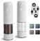 TLYSXPRO Electric Salt and Pepper Grinder Set with USB Rechargeable, Automatic One Hand Operation with Adjustable Coarseness, Pepper Mill Grinder Refillable with LED Light (2 Packs, White)