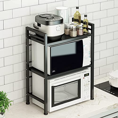 Soporte Extensible para Horno de Microondas,Organizador Estanteria para Encimera de Cocina,Mueble Microondas,Rack de Almaceamiento 2 Niveles,40/64 * 36,5 * 78cm Negro