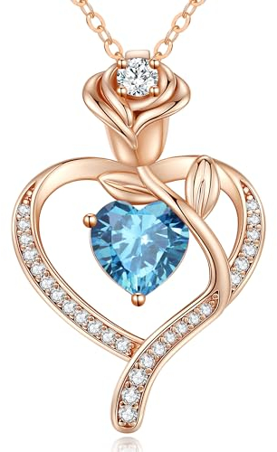 CDE Halskette Damen Rosegold Herz Kette Sterling Silber 925 Geburtsstein Geschenke für Frauen mit Anhänger Schmuck Geburtstag Weihnachten Valentinstag Muttertag Mama (Rosegold-03)