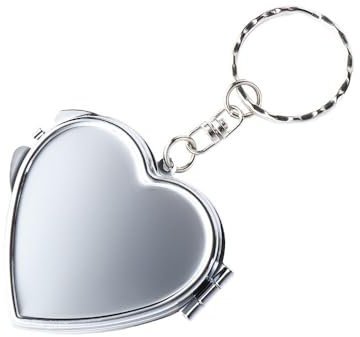 Tragbarer faltbarer Spiegel-Schlüsselanhänger, Kosmetikspiegel, Schlüsselanhänger, Make-up-Spiegel, Taschen-Kompakt-Make-up-Kosmetikspiegel mit Schlüsselring (herzförmig)