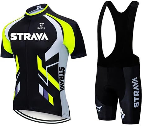 Uomo Abbigliamento Ciclismo Set - Completo Ciclismo Uomo Estivo per Bici da MTB con Pantaloncini Imbottiti in 9D Gel PAD Traspirante e Rapido Asciugatura (M, Giallo)