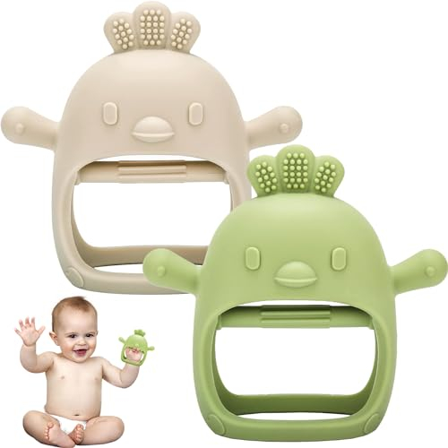 Beißring Baby, 2 Stück Spielzeug 0 3 6 9 12 Monate, Zahnungshilfe Baby ab 3 Monate, Handschuh Beissring, Sensorisches Fäustling Beißspielzeug Geschenke für Neugeborene Kleinkinder