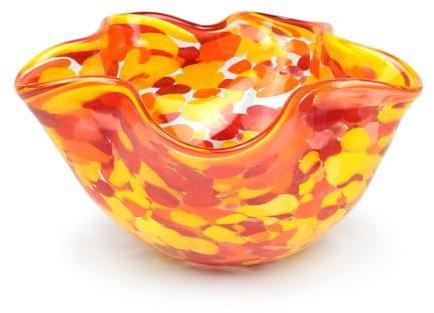 Cá d'Oro Dekorative Glasschale im Murano-Stil, orangefarben, Konfetti-Effekt, mundgeblasen, Kunstglas-Kristall für Zuhause, Raumdekoration und Tafelaufsatz – gewellt