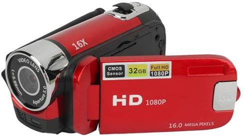 Video Camera Camcorder, 1080P 16MP 16X Zoom HD 2.4 Inch Rotatable Screen Camcorder, Handheld Video Recorder with Fill Light & 1/4 Inch Thread Hole for Teens Beginner Adult (Red)