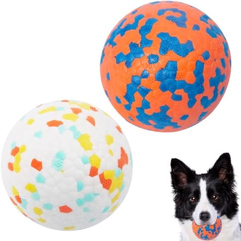CyperGlory 2 Pack Indestructible Dog Tennis Balls for Aggressive Chewers: Interactive Pet Toys, Herding and Jolly Ball for Dogs, Durable, Bouncy, and Water Toy Fetch Balls (White, Orange)