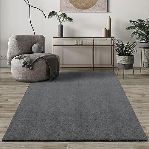Mia's Teppiche Comfort Moderner Flauschiger Kurzflor Teppich, Anti-Rutsch Unterseite, Waschbar bis 30 Grad, Super Soft, Felloptik, Anthrazit, 300 x 400 cm