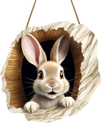 Ostern Türschild Osteranhänger aus Holz Osterdeko zum hängen Bunt Frühlingsdeko mit Osterhase, Frohe Ostern Tolle Osterdeko Osterhasen-Kaninchenbau-Türschild für Haustüren, Wände, Fenster (A-017)