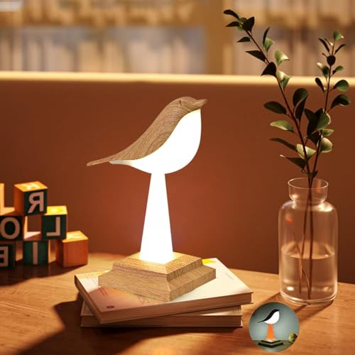 LED Tischlampe Kabellos Tier Vogel-Lampe Nachttischlampe Touch Dimmbar mit Aromatherapie, LED Akku Tischleuchte mit Fernbedienung RGB-Sockel Vogel Leselicht USB Typ-C Wiederaufladbar Nachtlicht Kinder
