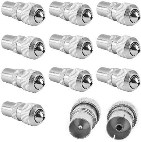 Kasoud Coax Cable Connector Kit - 10 PCS Aerial Adaptor Set With 5 Female & 5 Male Metal TV Plug for Aerial to TV, Co-Axial