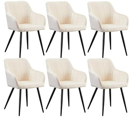 CLIPOP Esszimmerstühle 6er Set Stühle mit Armlehne, Samt Bezug, Esszimmerstuhl Küchenstuhl Polsterstuhl, Stühle für Esszimmer (Samt Beige, 6er Set)
