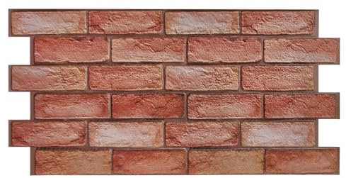 3D Wall Panels for Living Room Kitchen Decorative Tiles PVC Plastic Cladding (Set of 10 Panels 4.60m2 Red Brick Effect)