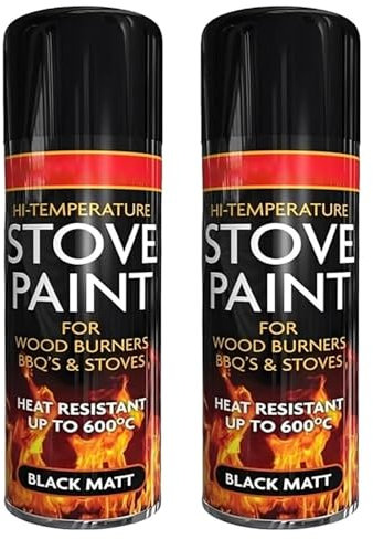 ZOPPER 2 x Stove Spray Paint Black Matt 400ml High-Temperature Heat Resistant 600°C - Spray Paint For Wood Burner BBQ & Stove
