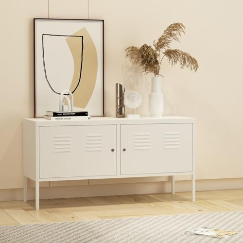 [en.casa] Sideboard Pyhtää Metallschrank Büroschrank 118x40x60cm Wohnzimmerschrank Aktenschrank Weiß abschließbar