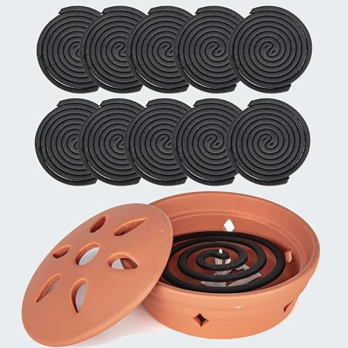 Spirali di Incenso citronella Ceramica con Supporto Bruciatore Terracotta Uso Interno ed Esterno Anti-Zanzare 20 Unità, 7 Ore di Carburante, Ideale per Terrazze, Giardino