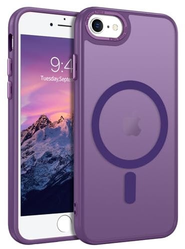 GUAGUA iPhone 6/6S/7/8/SE 2022/2020 Magnetic Case, Dark Purple, Compatible with MagSafe, Slim Shockproof Translucent TPU & PC Case