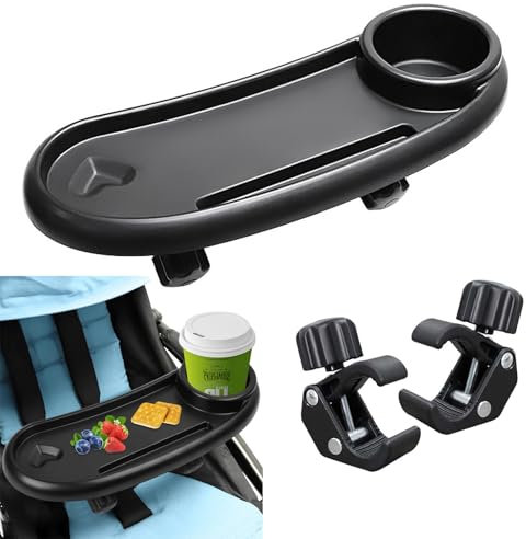 Universelles Kinderwagentablett, Kinderwagen Abendessentablett, Kinderwagen-Snack-Tablett Mit Getränkehalter, 360 Grad drehbarer 3-in-1 Abnehmbarer Getränkehalter, für Meisten Kinderwagen Armlehnen