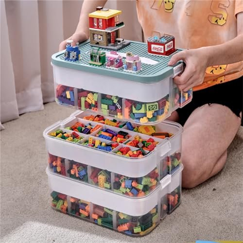 MueJah Storage Organizer for Lego, 3 Tier Stackable Storage Bin Transparent Building Bricks Puzzle Craft Plastic Container Organizing Sorter, Green