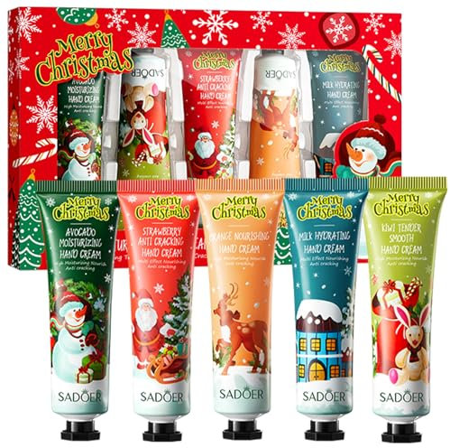 Handcreme Weihnachten Set,5 Stöcke Mini Sheabutter Handcremes Set, Hand Cream für Trockene Hände,Kleinigkeiten für Adventskalender Frauen,Kleine Geschenke Adventskalender, Geschenke für Frauen Set