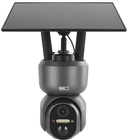 EMOS GoSmart - Smart Home Outdoor Überwachungskamera - 3MP Rotierende IP Kamera 4G/LTE & App - Bewegungserkennung, Nachtsicht, Solarpanel Akku - Google Assistant, Alexa kompatibel - wasserdicht - grau