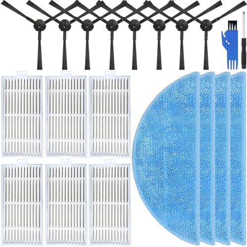 EATBALE V5s Zubehörset Filter Ersatzteile für ILIFE ZACO V3 / V3S / V5 / V5S / V5S Pro / V5x, für Medion E32 SW/MD 18503 Staubsauger Roboter, 8 Seitenbürsten, 6 HEPA Filter, 4 Mop (6 Stück)