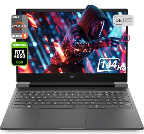 HP Victus 16 Gaming Laptop, AMD Ryzen 5 8645HS, 32 GB DDR5 RAM, 1 TB PCIe SSD, 16.1 FHD IPS 144Hz Display, Nvidia GeForce RTX 4050, RGB QWERTZ Tastatur, Windows 11 Pro, Mica Silver