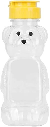 Yellow 8Oz Plastic Bear Honey Bottle Jars,Empty Honey Squeeze Bottle with Flip-top Lid for Storing and Dispensing,Flap Caps Garlic Presses for Storing and Dispensing Leak Proof Flip-Top Caps,Serveware